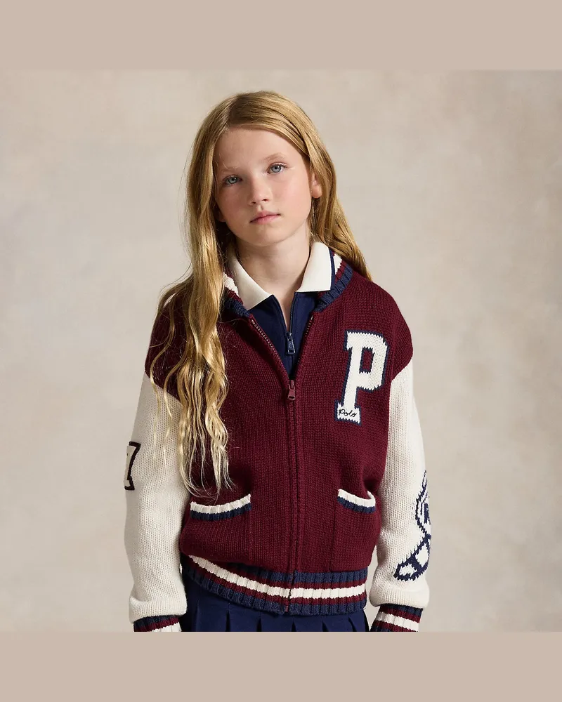 Ralph Lauren Baumwoll-Woll-Pullover im College-Stil Red
