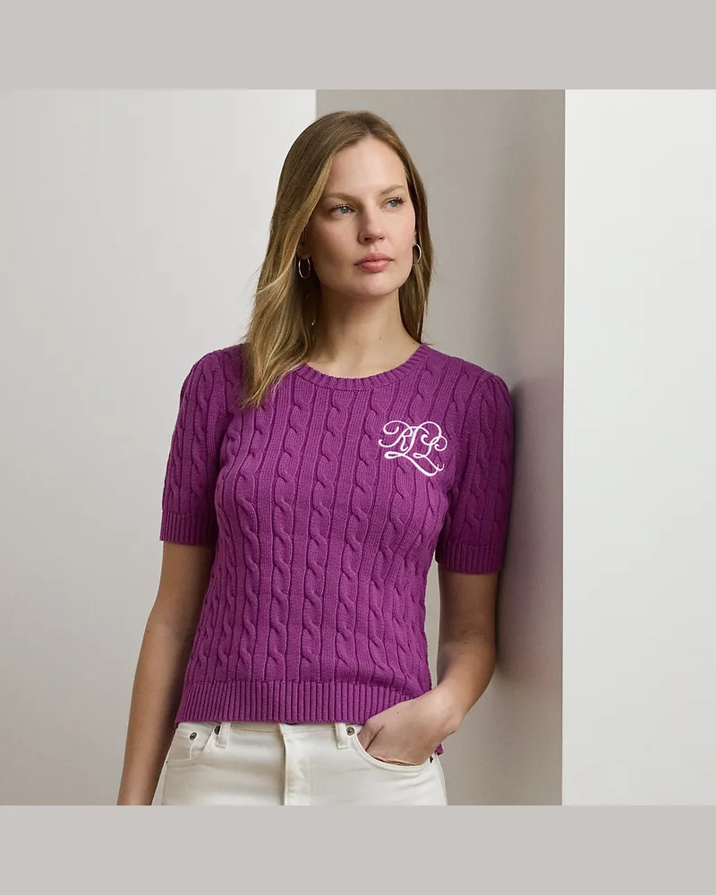 Ralph Lauren Kurzarmpullover mit Zopfmuster Purple