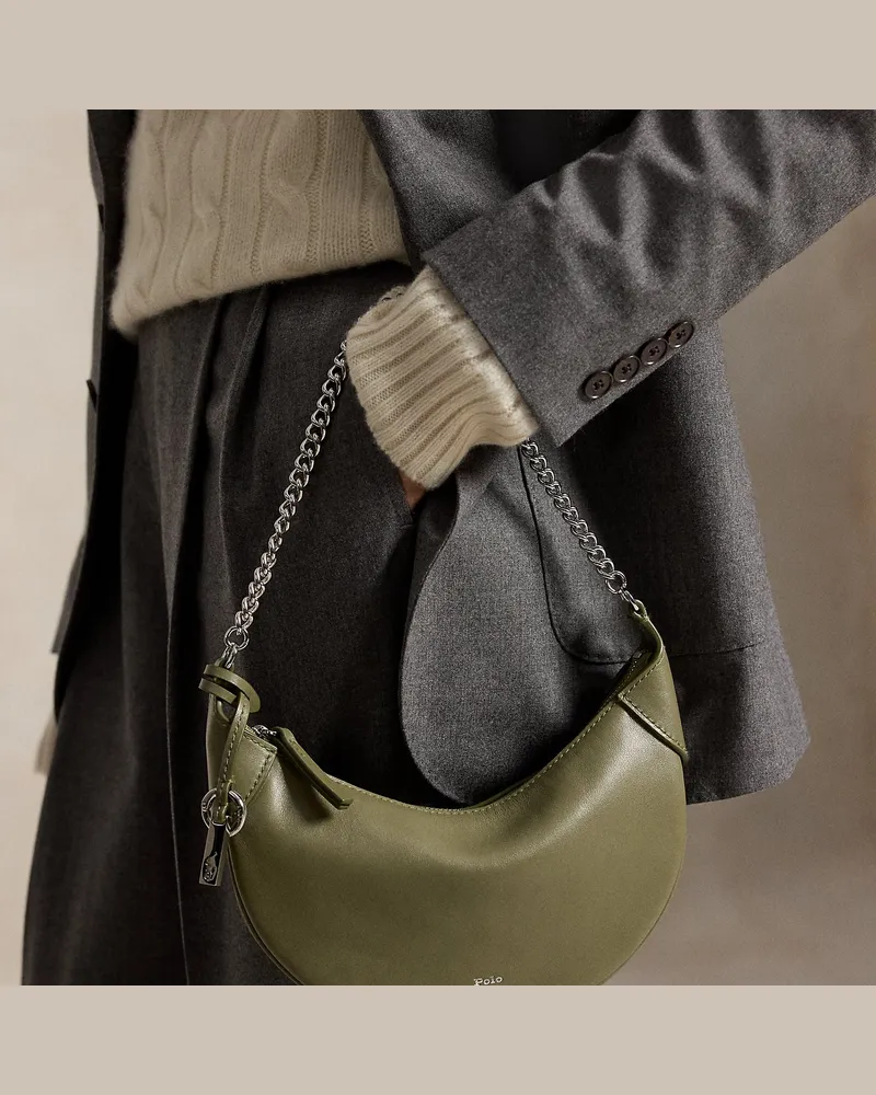 Ralph Lauren Mini-Ledertasche Polo ID mit Kette Green