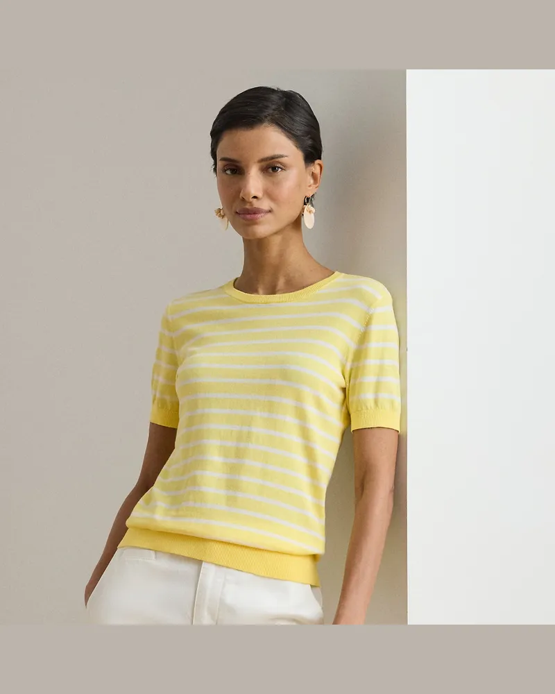 Ralph Lauren Gestreifter Baumwoll-Kurzarmpullover Yellow