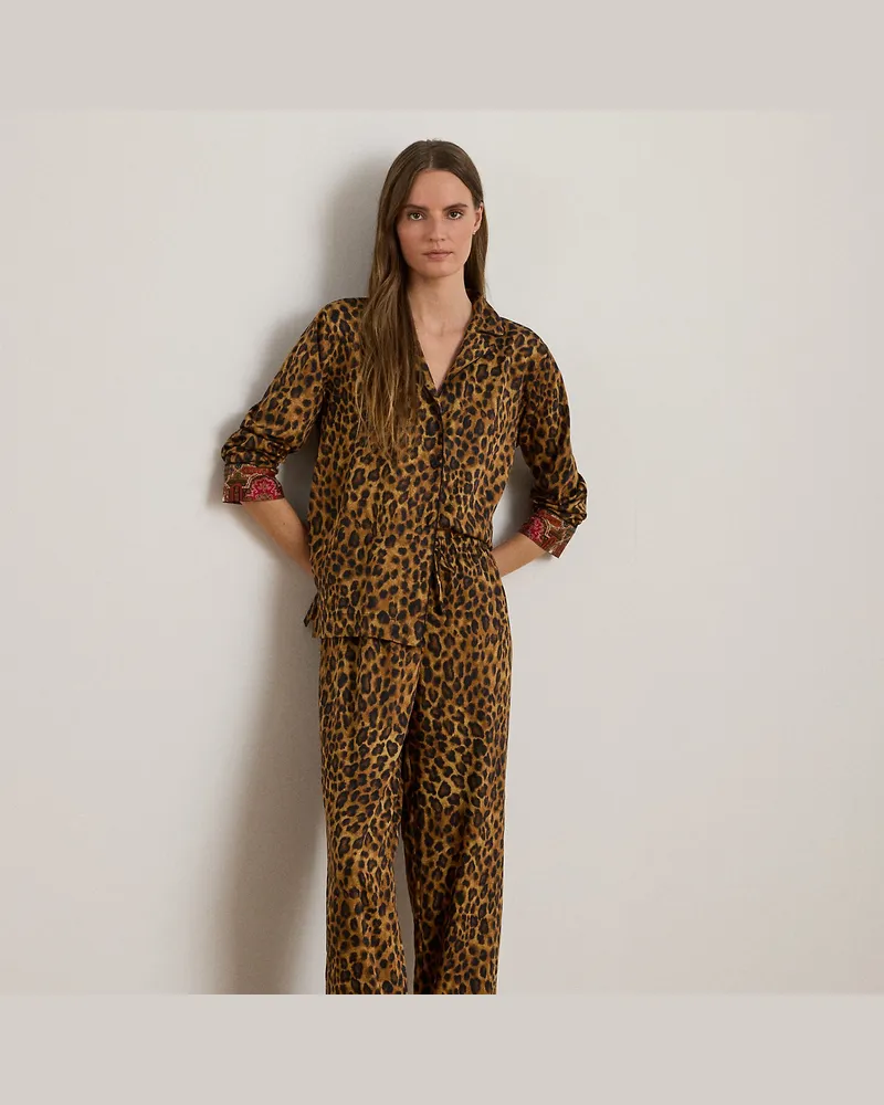 Ralph Lauren Satin-Pyjama mit Leopard-Paisley-Muster Brown