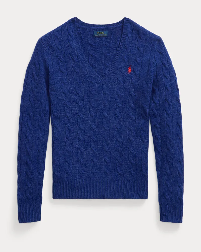 Ralph Lauren Woll-Kaschmir-Pullover mit Zopfmuster Blue