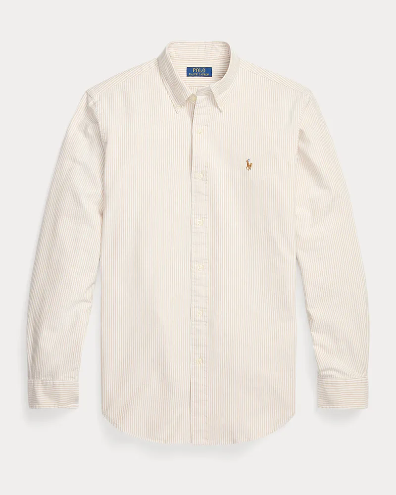 Ralph Lauren Gestreiftes Custom-Fit Oxfordhemd Tan