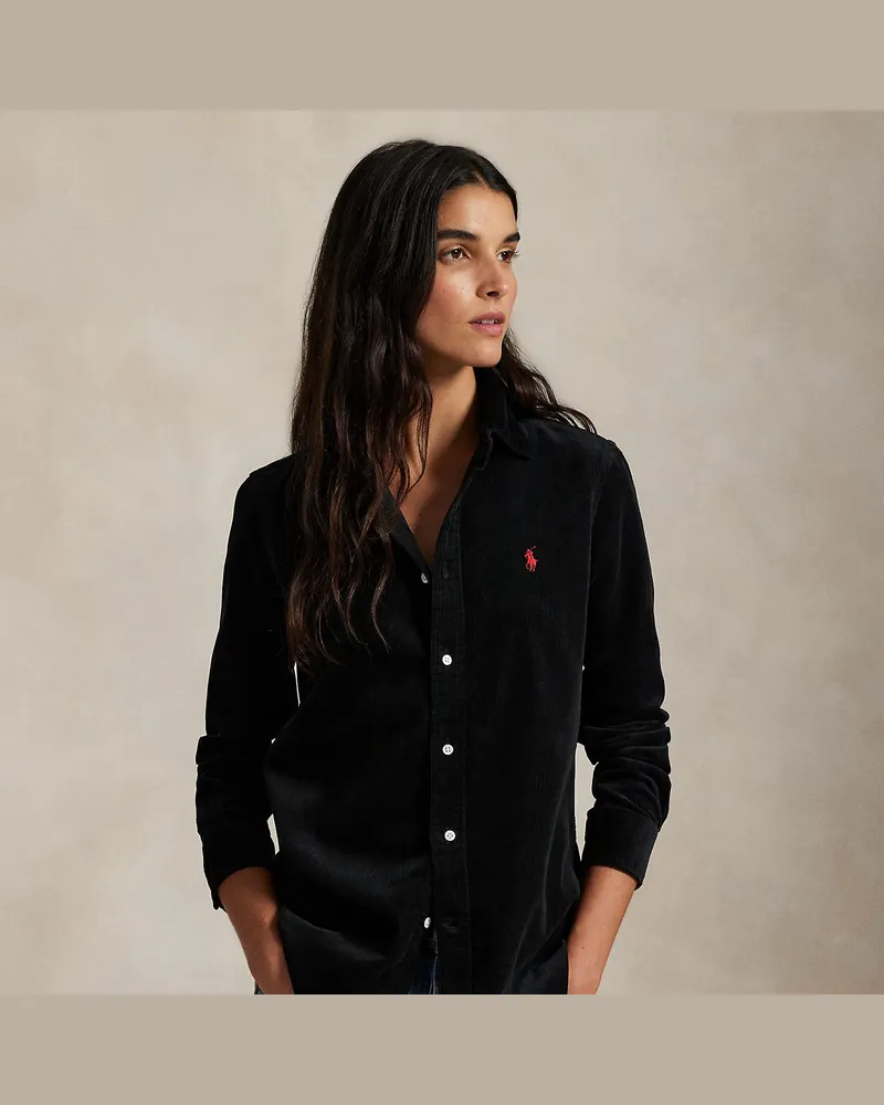 Ralph Lauren Stretch-Slim-Fit Baumwollkordsamthemd Black