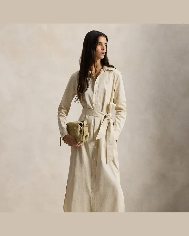 Ralph Lauren Gestreiftes Hemdkleid mit Gürtel Tan