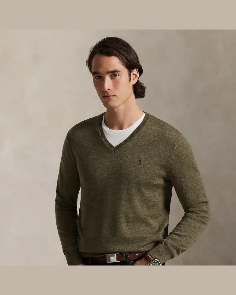 Ralph Lauren Waschbarer Slim-Fit Wollpullover Green