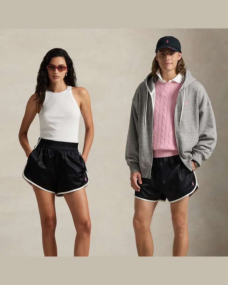 Ralph Lauren Rallye-Shorts aus Satin mit Pink Pony Black
