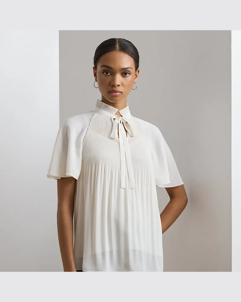 Ralph Lauren Plissierte Georgette-Bluse Cream