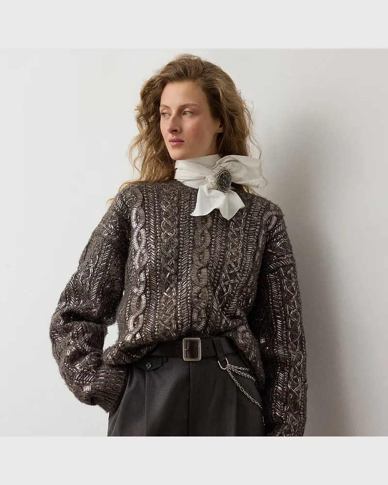 Ralph Lauren Woll-Kaschmir-Pullover mit Zopfmuster Silver