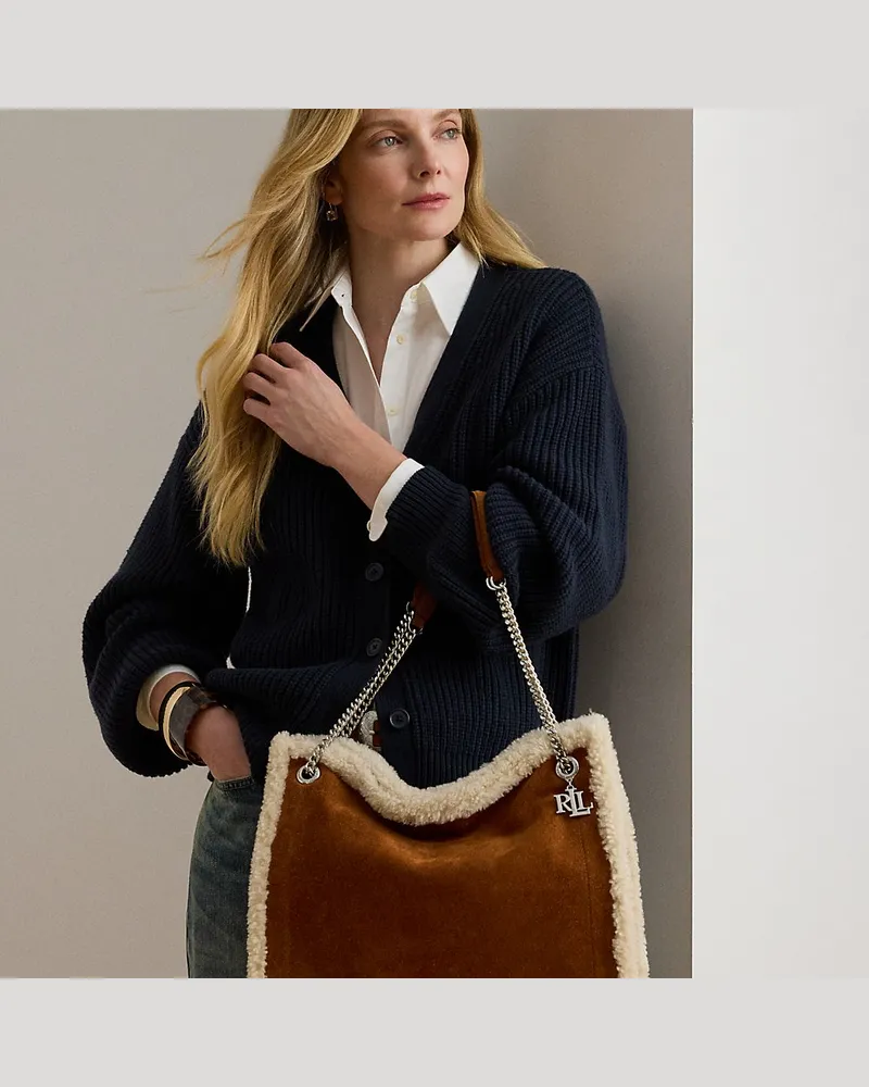 Ralph Lauren Große Tragetasche Bradley mit Lammfell Brown