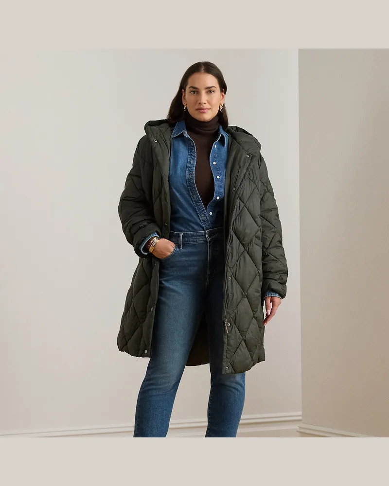 Ralph Lauren Plus Größen - Gesteppter Daunenmantel mit Kapuze Green