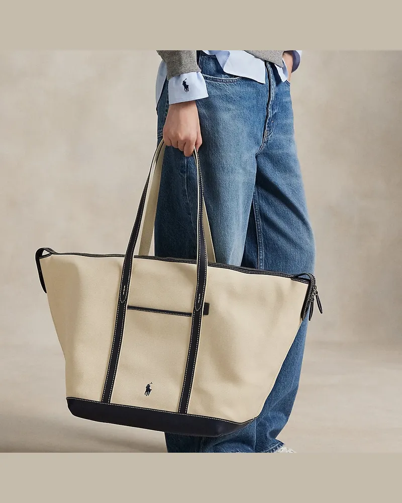 Ralph Lauren Große Shopper-Tragetasche aus Segeltuch Natural
