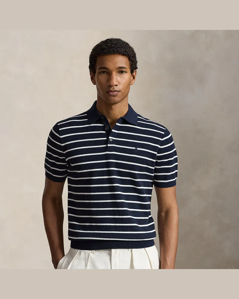 Ralph Lauren Gerippter Polo-Pullover mit Streifen Blue