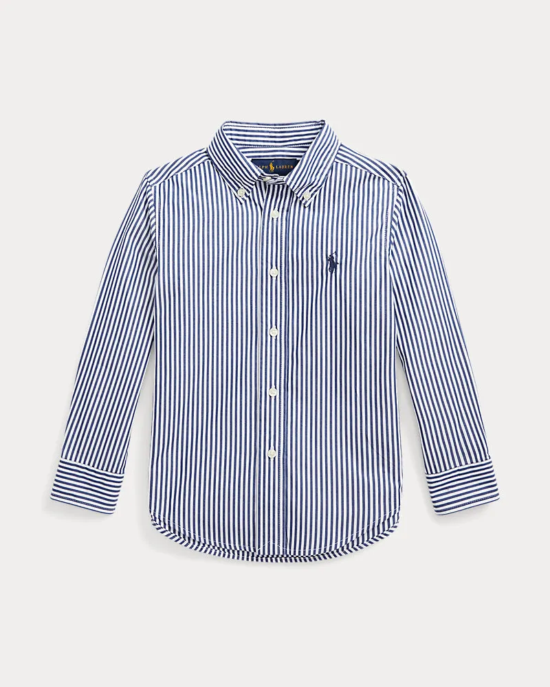 Ralph Lauren Gestreiftes Hemd aus Baumwollpopeline Blue