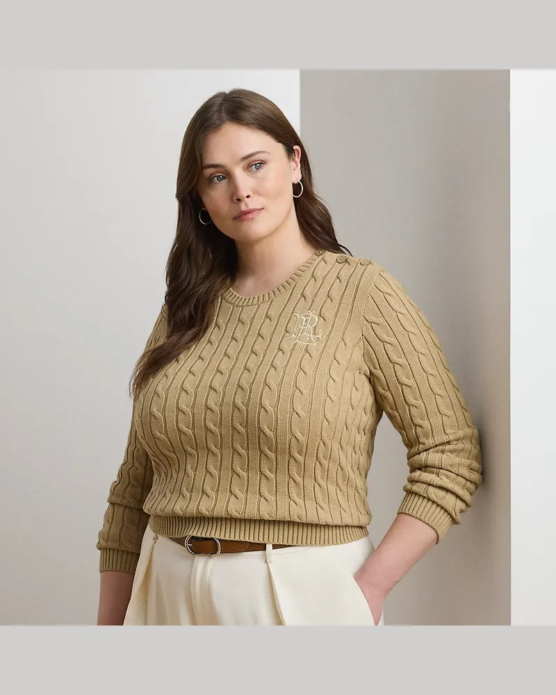Ralph Lauren Plus Größen - Baumwollpullover mit Zopfmuster Tan