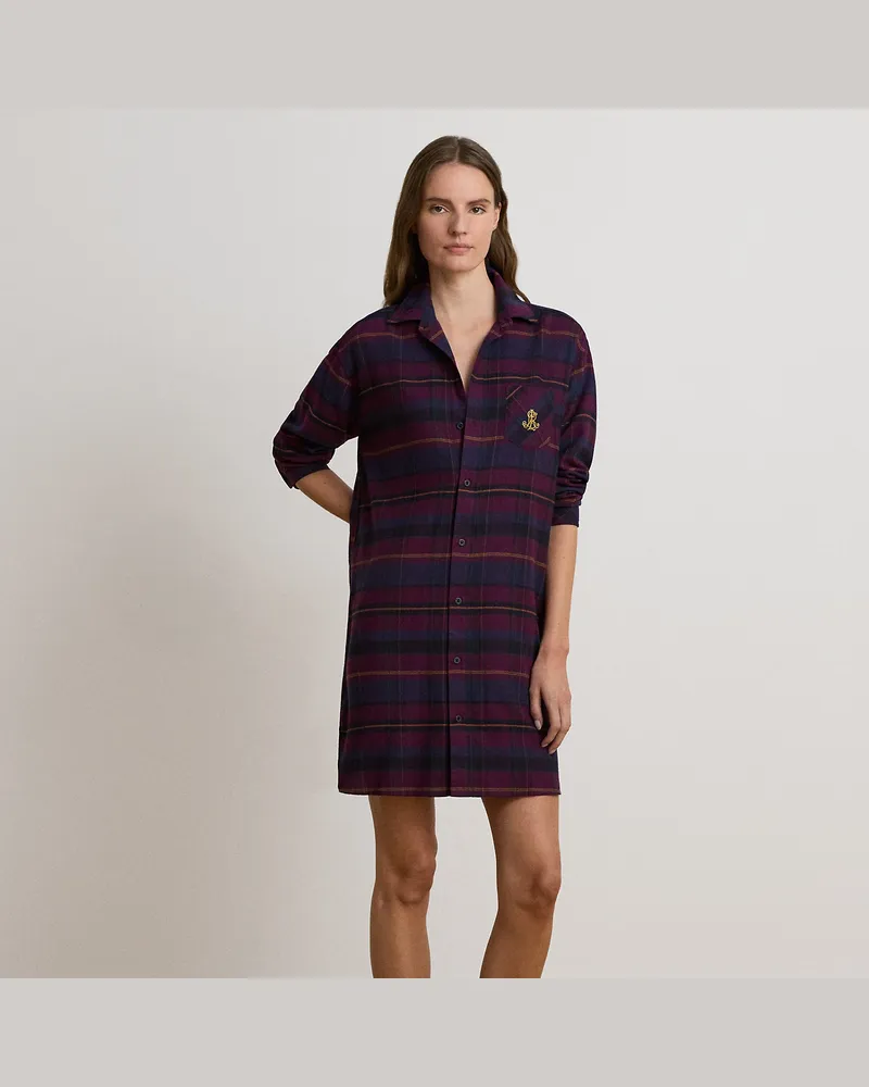 Ralph Lauren Kariertes Nachthemd aus angerautem Twill Red