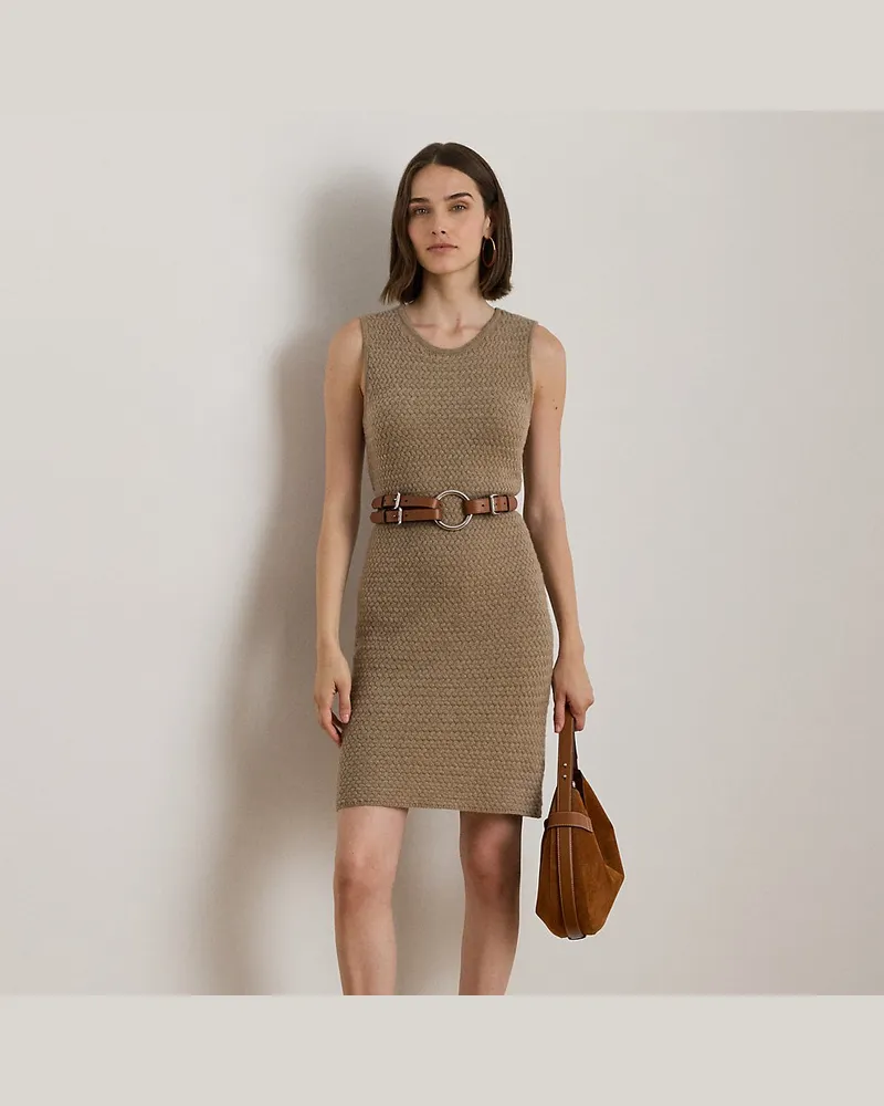 Ralph Lauren Ärmelloses Pulloverkleid mit Korbmuster Tan