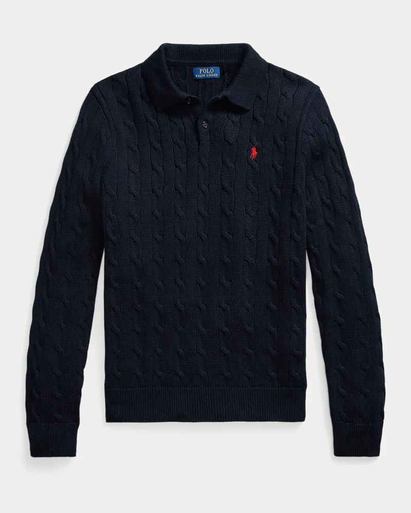Ralph Lauren Pullover mit Polokragen und Zopfmuster Blue