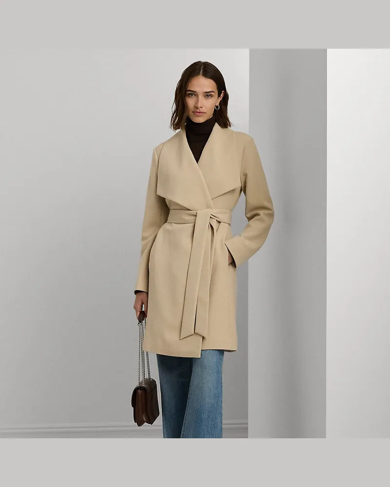 Ralph Lauren Mantel mit Gürtel und übergroßem Kragen Tan