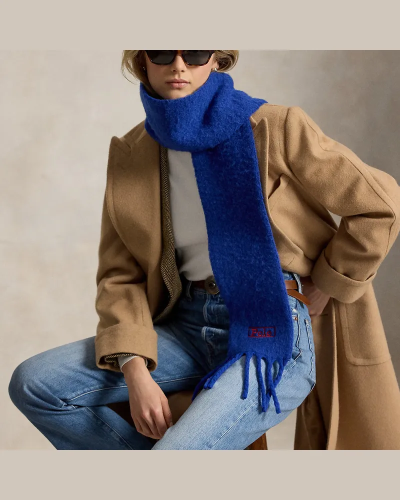 Ralph Lauren Fransenschal aus angerauter Wollmischung Blue