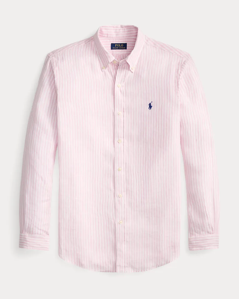 Ralph Lauren Gestreiftes Custom-Fit Leinenhemd Pink