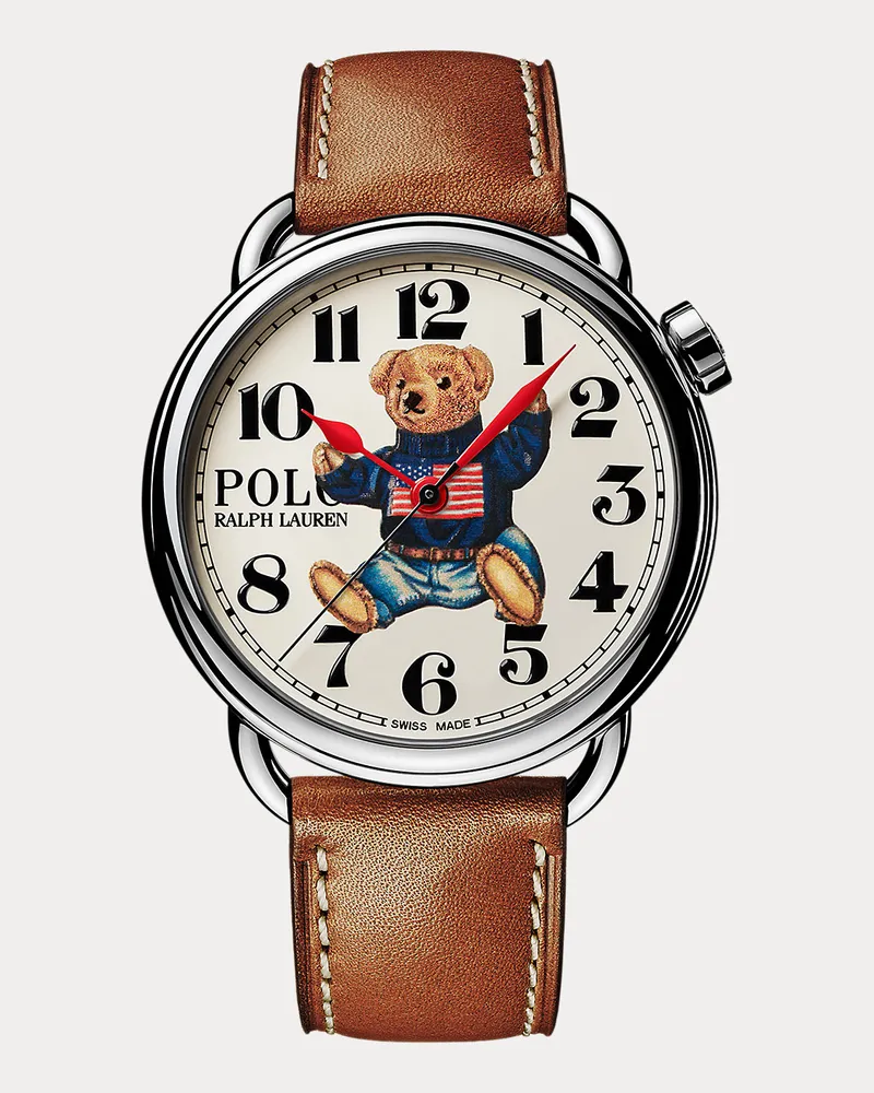 Ralph Lauren Stahl-Armbanduhr in Weiß mit Polo Bear White