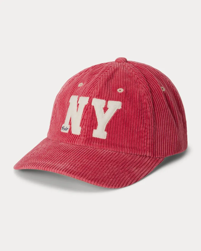Ralph Lauren Kordsamt-Baseballkappe mit „NY“-Aufnäher Red