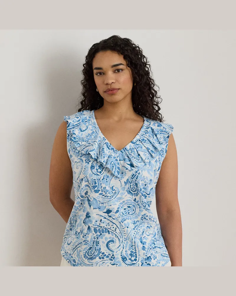 Ralph Lauren Plus Größen - Ärmelloses Paisley-Oberteil mit Rüschen Blue