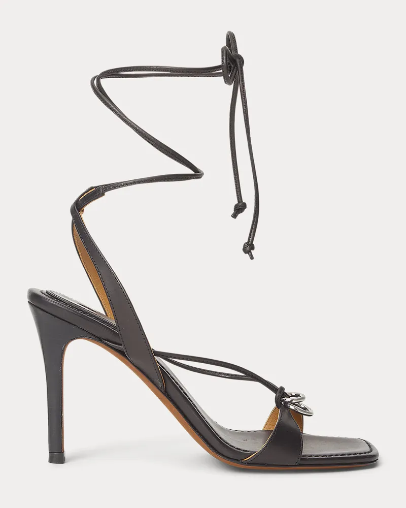 Ralph Lauren Ledersandale mit O-Ring-Knöchelriemen Black