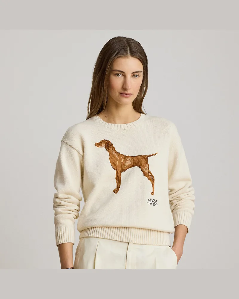 Ralph Lauren Kurzgrößen - Baumwollpullover mit Intarsienstrickerei Cream