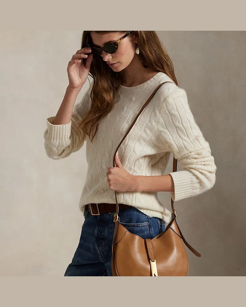 Ralph Lauren Kleine Schultertasche Polo ID aus Leder Tan