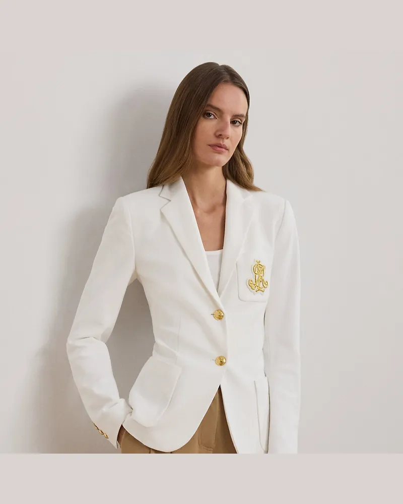 Ralph Lauren Kurzgrößen - Jacquardblazer mit Bouillonstickerei White