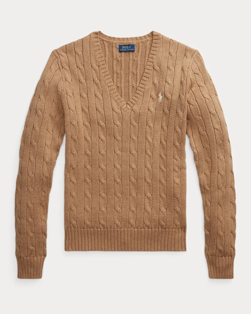 Ralph Lauren Zopfmusterpullover mit V-Ausschnitt Tan