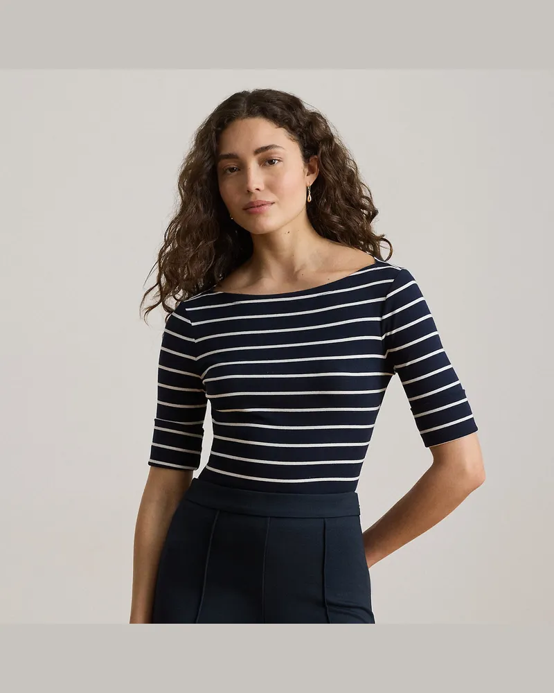 Ralph Lauren Kurzgrößen - Baumwoll-T-Shirt mit U-Boot-Ausschnitt Blue