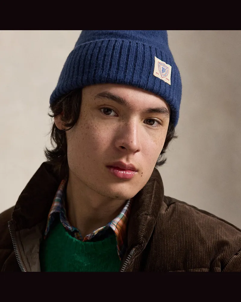 Ralph Lauren Flauschig angeraute Wollmütze Blue