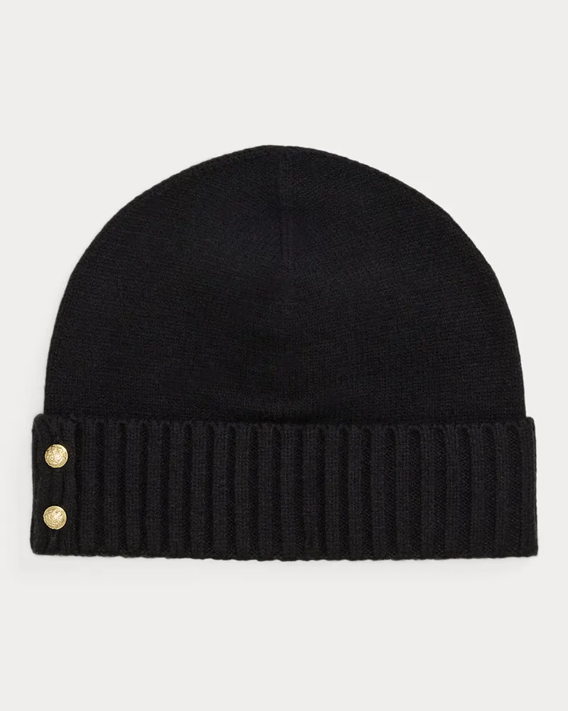 Ralph Lauren Strickmütze mit Zierknöpfen Black