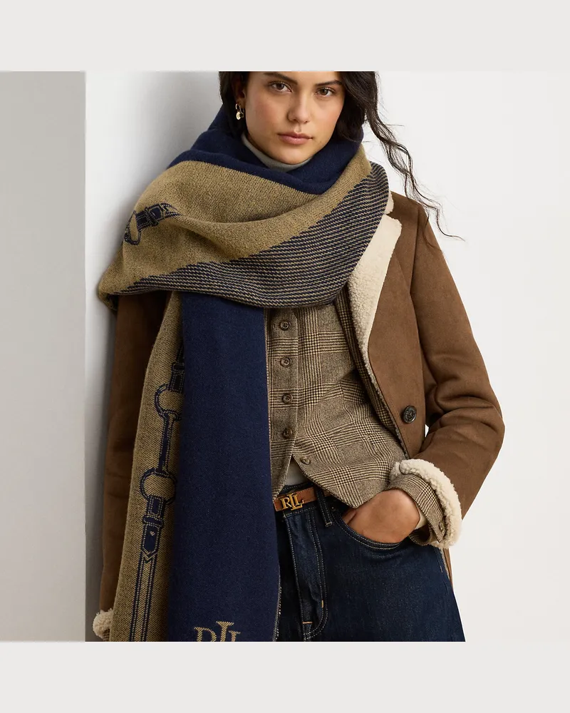 Ralph Lauren Jacquard-Wickelschal mit Gürteldruck Blue