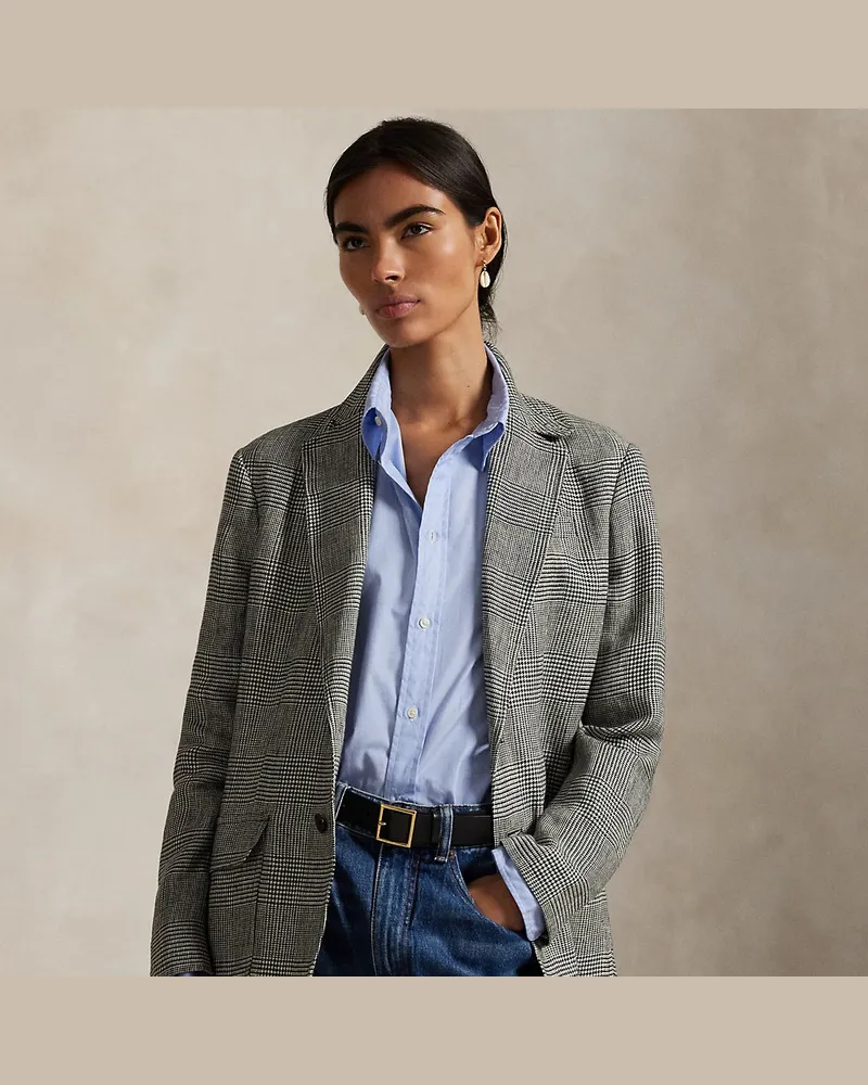 Ralph Lauren Glencheck-Blazer aus Leinen-Tweed Black