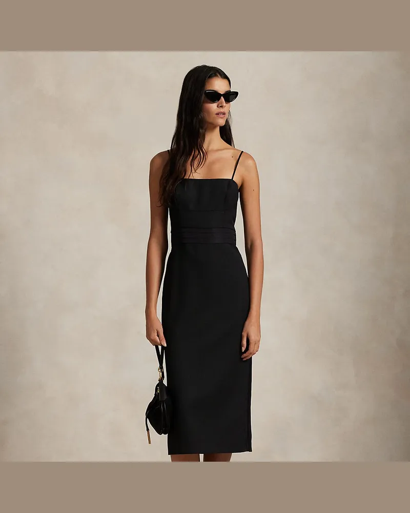 Ralph Lauren Cocktailkleid aus Wolle mit Seidenbesatz Black
