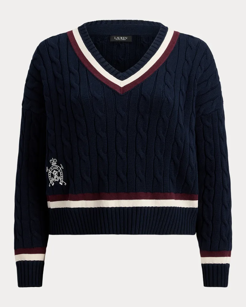 Ralph Lauren Plus Größen - Baumwoll-Cricketpullover mit Zopfmuster Blue