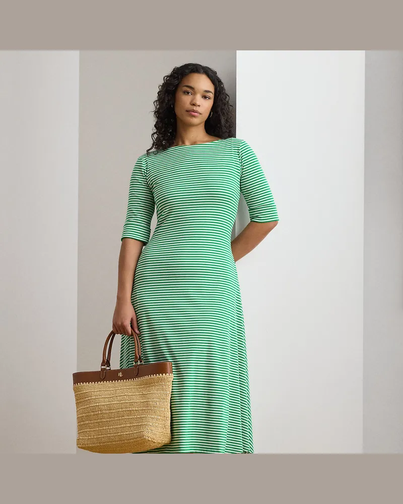 Ralph Lauren Plus Größen - Geripptes Midikleid mit Streifen Green