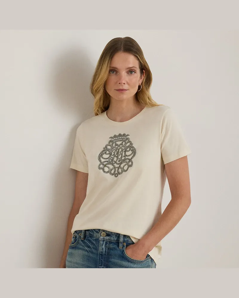 Ralph Lauren Baumwolljersey-T-Shirt mit Perlenwappen Cream