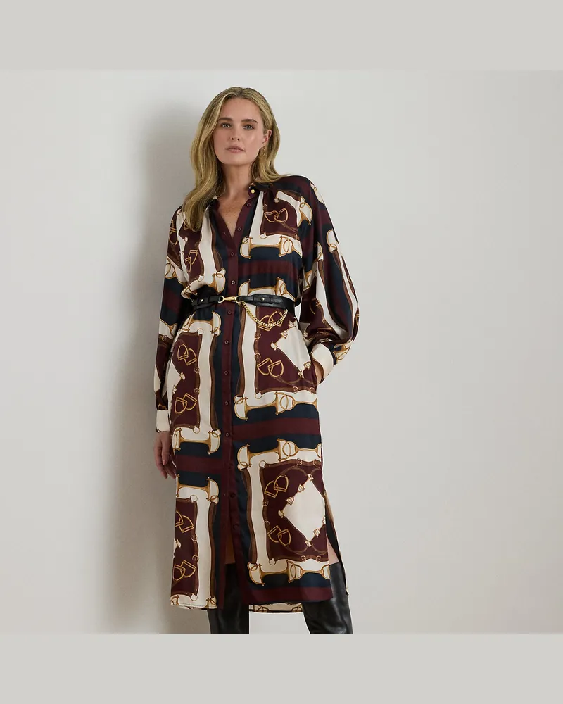 Ralph Lauren Plus Größen - Midi-Twill-Hemdkleid mit Reiter-Muster Blue