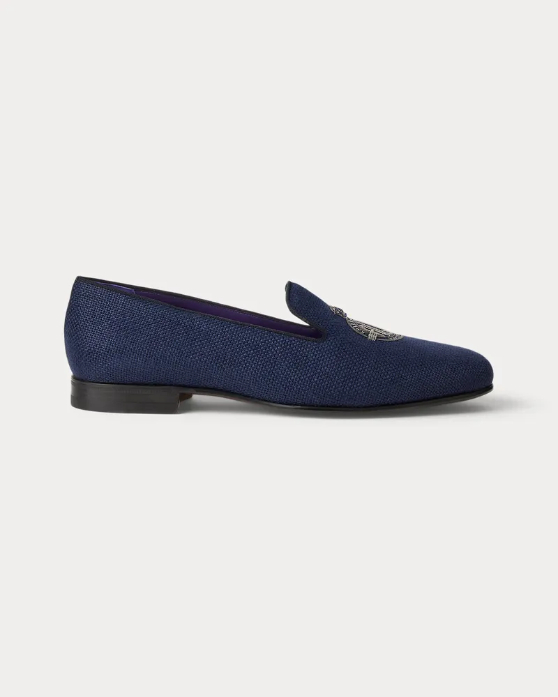 Ralph Lauren Leinen-Slipper Alonzo mit Bouillonwappen Blue
