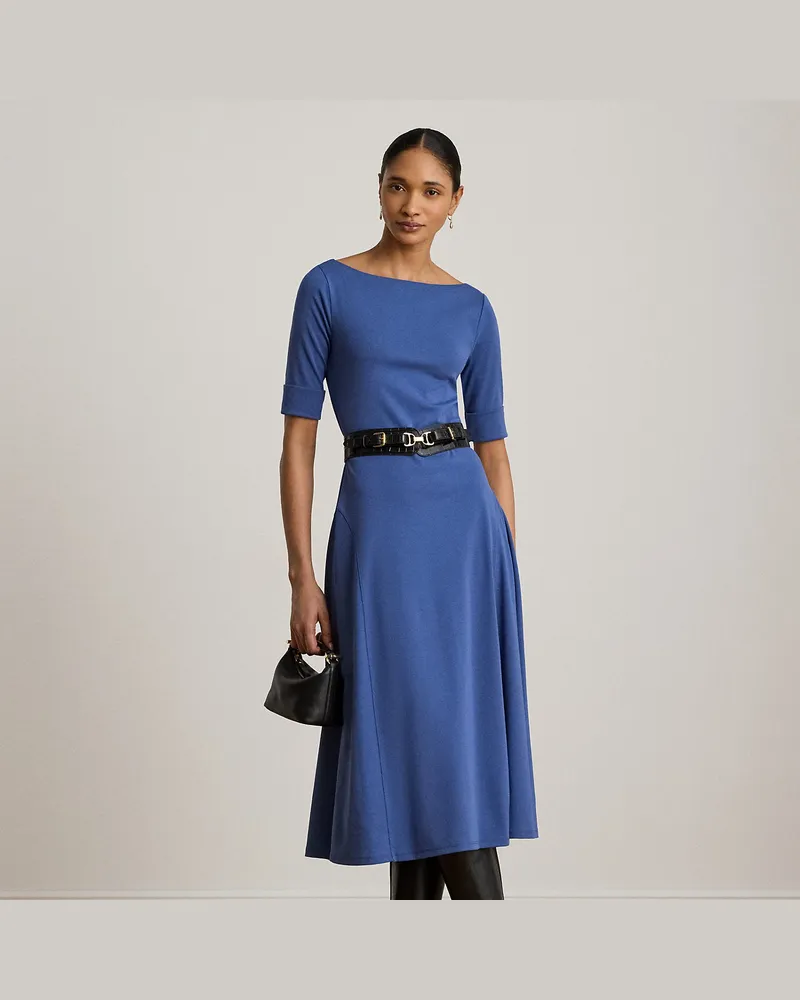 Ralph Lauren Geripptes Midikleid aus Baumwollstretch Purple