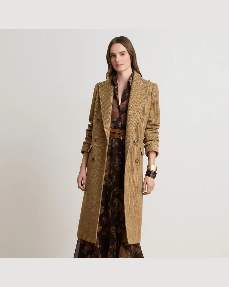 Ralph Lauren Zweireihiger Mantel mit Fischgratmuster Brown