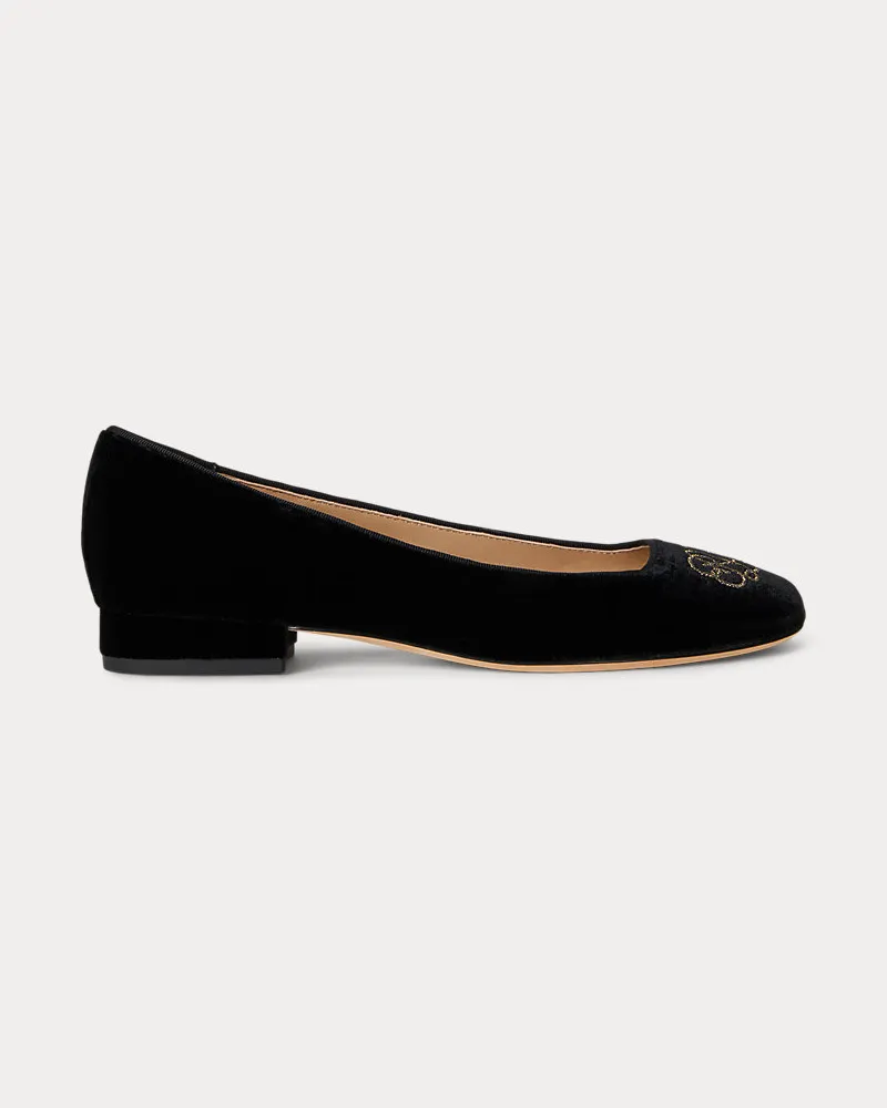 Ralph Lauren Samt-Ballerina Emellie mit Logo Black