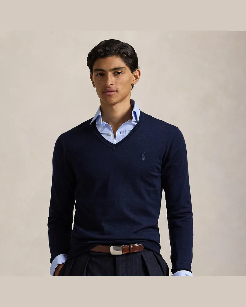Ralph Lauren Waschbarer Slim-Fit Wollpullover Blue
