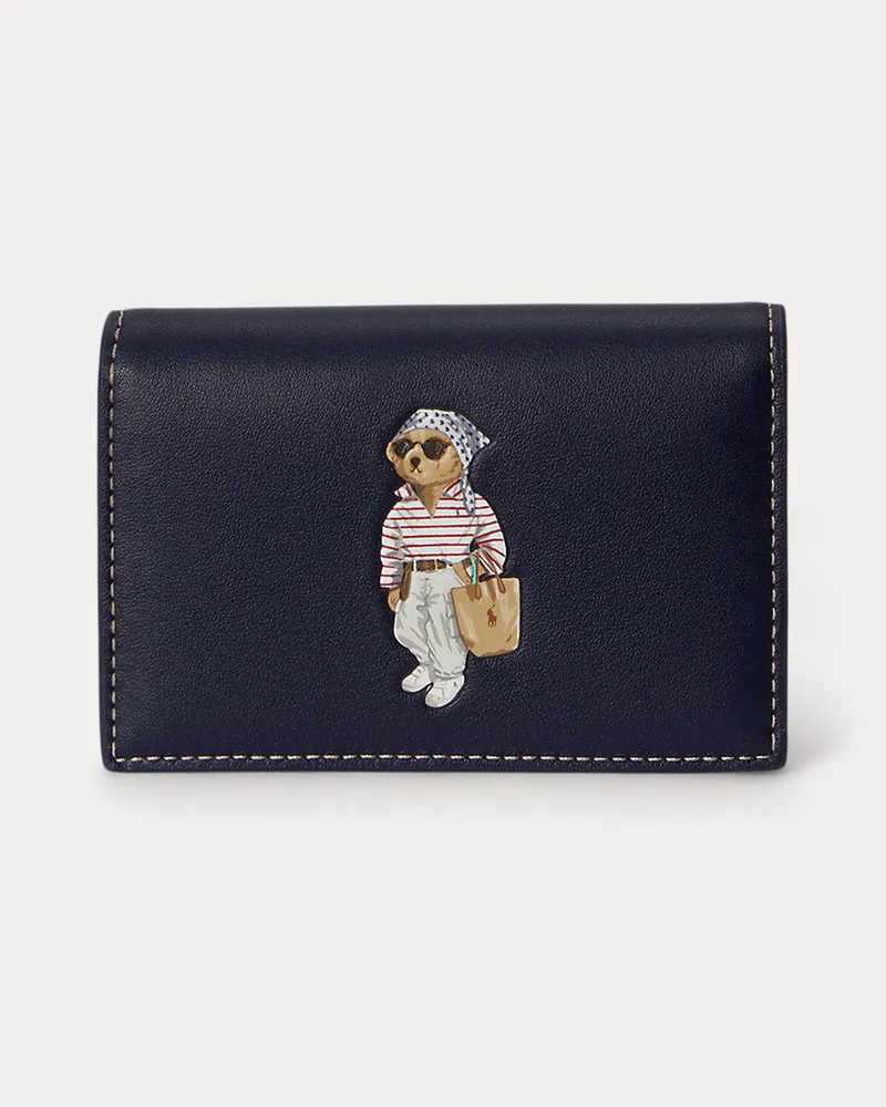 Ralph Lauren Lederkartenetui mit Klappe und Polo Bear Blue