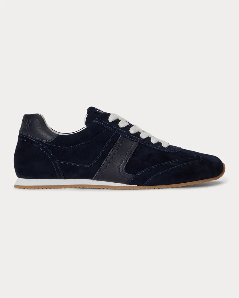 Ralph Lauren Niedriger Wildleder-Leder-Sneaker Dani Blue